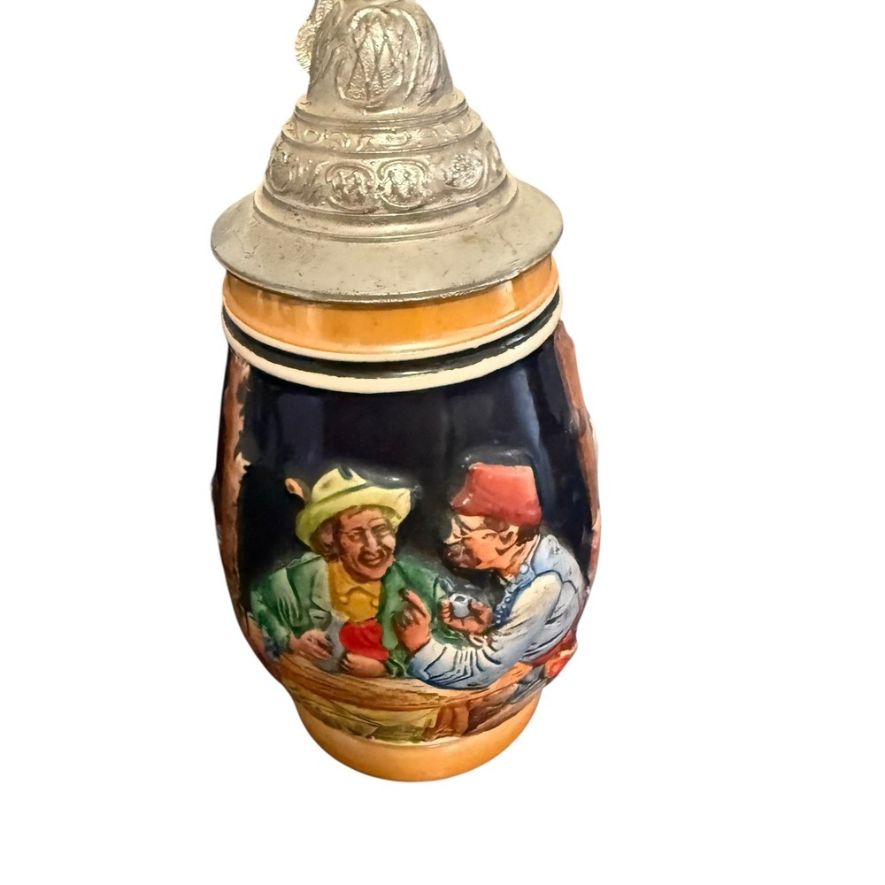 Vintage Western Germany Beer Stein Relief Scene Pewter Lid DBGM 7/4 Mountain Mug